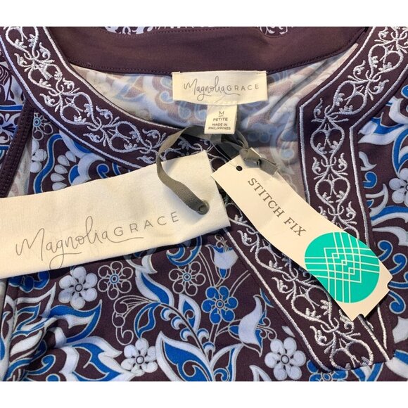 Magnolia Grace Women Sleeveless Dress Medium M Petite PM Blue V-Neck Stretch New - Picture 8 of 8